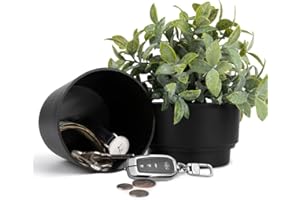 Livebe Flower Pot With Hidden Safe & Secret Compartment,Secret Stash Key Hider,Hide a Key Secret Safe (Black)
