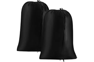 JJSHUND Lot de 2 Sac Linge Sale Voyage, 60 x 80cm Sac Linge Sale Pliable avec Cordon de Serrage, Sacoche à Linge Sac de Rangement pour Panier Linge Vêtements Voyage Camping Dortoir Hôtel (Noir)