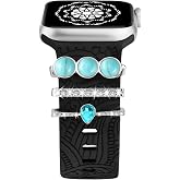 TOYOUTHS Decorative Ring Bracelet Compatible with Apple Watch Bracelet Charm 41/40/38/42 mm Women's Glitter Boho Engraved Silicone Bracelets for iWatch 11 10 9 8 7 6 5 4 SE 3 2 1 Black/Turquoise Stones