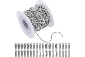 SOFPLATE 65.6 Piedino 1.5mm Catena A Sfera In Acciaio Inossidabile Catene A Sfera con Perline con 50 Pezzi Connettori Catena In Metallo Argento Bobine Rotolo Catene A Sfera per Creazione di Gioielli F
