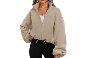 EUDOLAH Mujers Zip Sudadera Manga Larga Fleece Shake Suéter Chaquetas Outwear Otoño Invierno Chaqueta de Sudor con Cordón de Ajuste