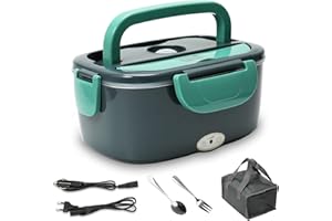 EZNAOBO Lunch Box Chauffante,60W 1.5L Gamelle Chauffante, 2 en 1 Boite Chauffante Repas pour Voiture Camion Maison, 12V/24V/220V Lunch Box Chauffante Electrique pour Bureau, École, Voyage, Voiture (A)