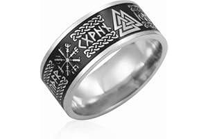 VASSAGO Anello Vichinghi per Uomini Donne Rune Norrene Mjolnir Vegvisir Bussola Triskele Valknut Elmo di Soggezione Nodo Celtico Triquetra Anelli Amuleto Gioielli Misura 7-12