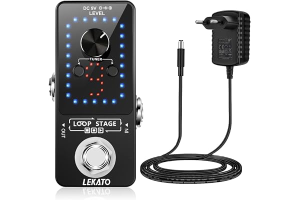 Looper Guitar Pedal avec alimentation, LEKATO 9 boucles 40 minutes d'enregistrement Temps Accordeur intégré Overdub illimité Pédale d'effet looper électronique pour guitare basse électrique