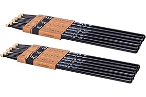 Vaisoeny Baquetas tambor, Baquetas bateria 7A lacadas, 6 Pares de baquetas para niños y adultos, Accesorios de percusión profesional para instrumentos musicales (Negro)