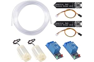 AEDIKO 2 Sets Automatische Bewässerung DIY Kit mit kapazitivem Bodenfeuchtigkeitssensor 1 Kanal 5 V Relaismodul und Wasserpumpe + 2 m Vinylschlauch für Gartenpflanze Blumenkräuter Topf