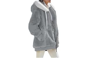 HSUAYEUD Womens Fleece Jackets Full Zipper Pockets Hoodie Coats Winter Warm Soft Teddy Hooded Jacket Warm Fluffy Jacket Fleece Hooded Jacket Overcoat Cardigan