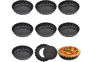 RUIKDLY Moule à Tartelette 10cm, 8 Pièce Moule Mini Tartelette, Moule à Quiche Réutilisables, Moules à Tarte avec fond Relevable pour Cuisson Ptisserie Gteau Dessert