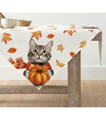 Lot De 4 Sets De Table Halloween - Motif Chat Et Jack-O'-Lantern, 30x45 Cm, Polyester Lavable, Pour Fêtes Et Déco
