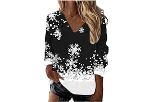 TURWXGSO Ladies Xmas Jumpers Santa Funny Snowflake Outfit Wine Glass Printed Long Sleeve Christmas Pullover T Shirts Xmas Holiday Jumper V Neck Festive Top Smart Casual Tunic Blouse