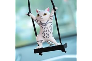Yueser Ciondolo per Auto Altalena, Carino Swing Gatti Ornamenti Pendente Ciondolo per Specchietto Retrovisore per Auto Oscillante per Auto Accessori Divertenti (Gatto Leopardo Bianco)