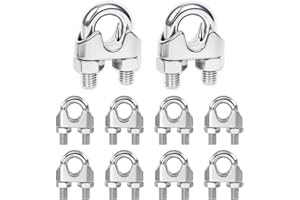 KEWUF 10 Pcs Morsetti per Cavo Acciaio con Ditali in Acciaio Inox Clip per Cavo Metallico Serracavo Acciaio M5 Morsetto per Cavo Acciaio Inox Morsetti per Fune Morsetti per Cavo Acciaio 5 mm(M5)