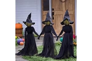 HFINGAQEX Halloween Decorations Outdoor,Large Light Up Holding Hands Screaming Witches,Light Up Halloween Witch with Stakes,Sound-Activated Sensor Scary Witch Decor for Home Outdoor Garden Yard Lawn Decor