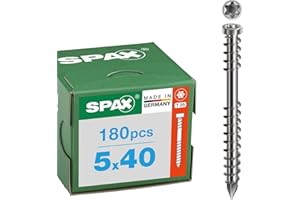 SPAX Vis de terrasse 5 x 40 mm, 180 pièces - Vis à filetage de fixation, tête cylindrique, T-STAR plus T25, pointe CUT, acier inoxydable A2 pour la construction de terrasses en bois - 8000000288210