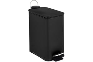 Optimal Products 5L Pedal Bin Slim Lid Soft Close Brush Holder Home Office Waste Paper Dustbin (5L BLACK BIN ONLY)