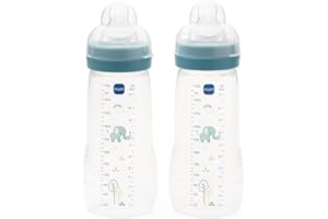 MAM Easy Active Baby Bottle with Fast Flow MAM Teats Size 3, Twin Pack, Baby Feeding, 330 ml, Blue (Designs May Vary)