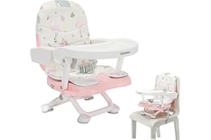 UBRAVOO Portable High Chair 6 Months Plus, Lightweight Baby Booster Seat with Removable Tray, Easy Clean Folding Booster Chair for Babies Toddlers, ACE1013 (Pink Flamingos)