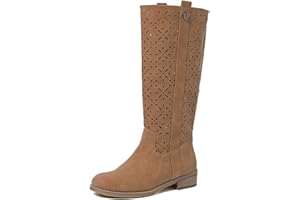 QUEEN HELENA Botas Perforadas Simples Clásicas con Tacón Bajo para Mujer X28-106