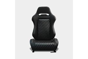 M MODAUTO MODAUTO Asiento Deportivo Coche,Semibaquet Deportivo Ajustable,Adaptable para Coches,Ríeles Incluidos,para Coche y Simulador de Conducción,Modelo N590L,Negro y Costura Blanca