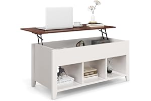COSTWAY stolik kawowy z regulacją wysokości, stolik kawowy z blatem do przechowywania i 3 otwartymi półkami, stolik pomocniczy z drewna do salonu (biały)