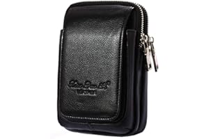 Xieben Vertical Leather Waist Pack Belt Holster for Men Women Clip Holder Outdoor Travel Camping Cover Pouch Purse Fanny Bag Cell Phone Case Phone Black