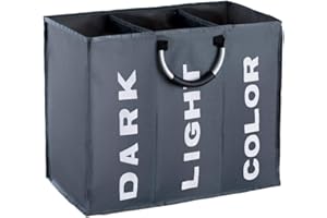 IHOMAGIC Grand panier à linge pliable à 3 sections - Panier à linge pliable - Sac de rangement portable avec poignées de transport - Sac à vêtements sales pour salle de bain et chambre à coucher - 80