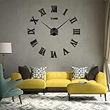 Timelike Orologio da parete 3D fai da te senza cornice, grande, moderno, numeri romani, adesivo a specchio 3D, decorazione pe