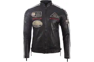 Aviatrix Chaqueta Biker De Cuero Autentico para Hombre con Cuello De Banda y Distintivos De Moto (CXUS)