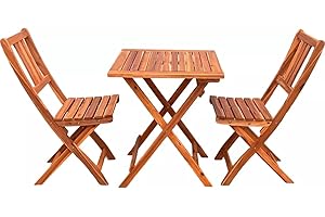 YOEVU | Set de bistró 3 Piezas | Madera de Acacia marrón | Mesa 60x60x72 cm, 2 sillas Plegables | Uso Exterior, diseño Compacto para terraza y balcón
