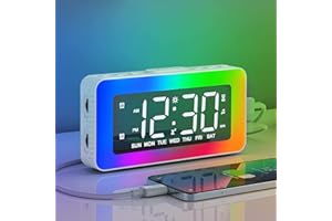 AFEXOA Wecker digital mit 2 Wecker Laut für Tiefschläfer mit Licht,Timer,8 White Noise mit Ladestation,USB-Betrieben Nachttischwecker mit Großer LED Anzeige,dimmbare Helligkeit und 7 Wecktöne