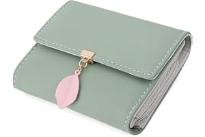 UTO Purses for Women Mother Mum RFID Blocking Ladies Wallets Card Cases Money Organisers Zipper Coin Pocket 6 Slots Leaf Pendant Faux Leather Green