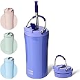 Bottle Bottle Insulated Travel Mug with Straw and Dual-use Lid Thermal Metal Coffee Cup 350ML(12oz) Stainless Steel Coffee Flask Tumbler with Handle Kids Water Bottles(Purple)