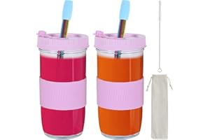 DUNSOO Bubble Tea Becher mit Deckel und Strohhalm 730 ml 2er, Wiederverwendbare Gläser für Milchshakes, Säfte, Smoothies, Biere