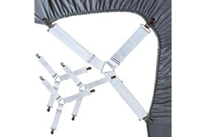 SSYANG 4 Stück Bettlakenklammern verstellbar Dreiecks, Bettlakenspanner mit Metallclips, Dreieck-Laken-Träger, Elastische Laken-Träger-Hosenträger für Bettwäsche, Matratzenbezüge & Sofakissen (Weiß)