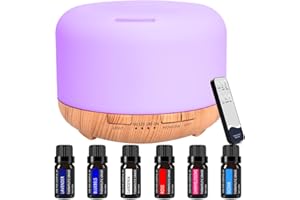 UNZIPP Diffusore Con 6 * 10 Ml Di Olio Essenziale Puro, e Aromi Da 450ml, Umidificatore Diffusore Per Aromaterapia Con Modalità Nebbia Regolabile e Led a 7 Colori