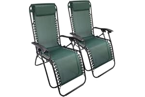 Todeco - Chaise Longue Inclinable, Transat en Textilène de Jardin - Charge maximale: 100 kg - Matériau: Textilène - 165 x 112 x 65 cm, Vert, avec Coussin, Textilène, Pack de 2