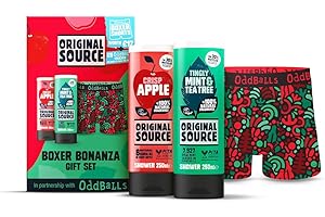 Original Source x Oddballs Boxer Bonanza Gift Set with Crisp Apple and Mint & Tea Tree Shower Gel and Boxers, Gifts for Men, Birthday Gift, 100 Percent Natural Fragrance, Vegan, Cruelty Free
