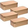 Khazna 4Pcs Tins Containers, Metal Rectangular Empty Hinged Tins Box, Portable Storage Box with Lid, Small Box Set for Home Organizer(Golden)