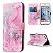 Produktbild Lonchee Schutzhülle / Cover / Handyhülle / Ledertasche / Brieftasche Etui für Apple iPhone 6s Plus(5.5 Zoll ) Marmormuster Gemalte Muster Design Folio PU Leder Tasche Case Hülle im BookStyle mit PU Leder Hülle Wallet Case – Rosa Meerwasser