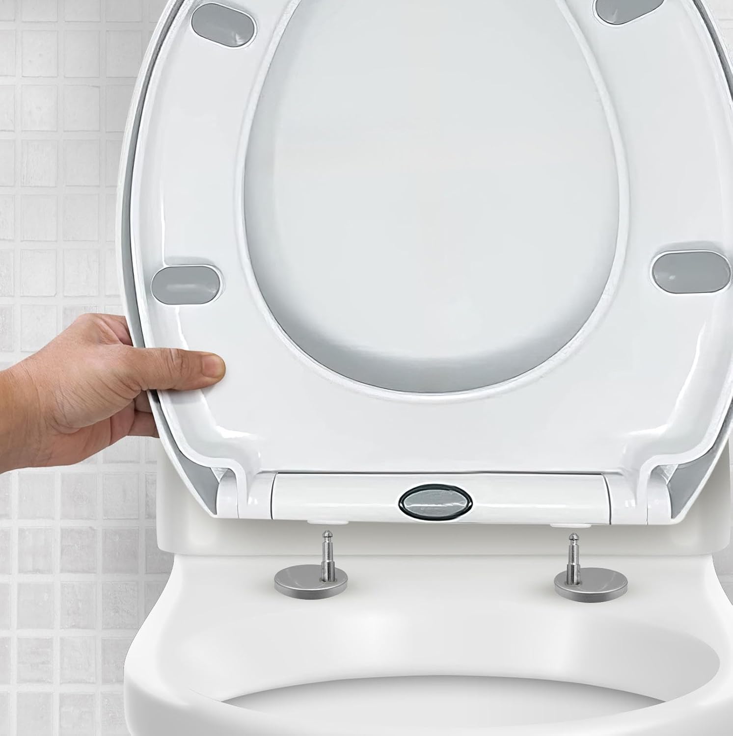 CUQOO Abattant WC ovale à fermeture amortie – Siège de toilette à dégagement rapide – Abattant de toilette en forme de O avec fermeture amortie – Abattant de toilette à fermeture lente avec charnières