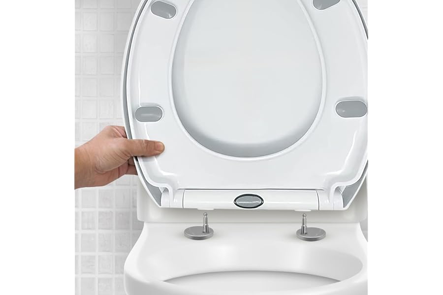 CUQOO Oval Toilet Seat Soft Close with Quick Release Hinges - Adjustable White Seat for Modern Bathrooms, Durable Anti-Slip Easy-to-Clean and Universal Fit Design for Standard O-Shape Toilets