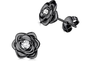 JeweBella Pequeñas Pendientes Flor de Plata de Ley 925 para Mujer Niña Hipoalergénicos Pendientes Rosa con 5A+Circonita Cúbica Pendientes Cartílago Plata/Oro/Oro Rosa/Negro Regalos de Joyería