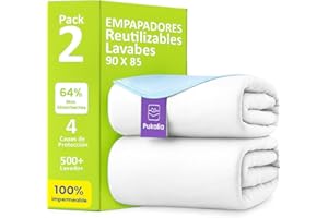Pukalia® Empapadores Cama Adultos 90 x 85 cm (Pack X2) Reutilizable Super Absorbente - Lavables con Alas 4 Capas - Impermeable - Empapadores Bebe y Adulto - Protector de 90 y alas de 50cm