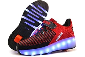 KOWO LED Trainers,LED Light-UP Roller Skates Shoes,for Unisex Kids Boys Girls,USB Rechargeable,Retractable Single Double Wheels,Outdoor Sports Cross Shoes Running Sneakers