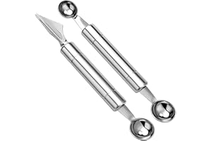 N\A 2 Pcs Double End Spoon Stainless Steel Scoop Multi Function Fruit Spoon Baller Scoop Melon Scoop Carving Tool for Fruit Vegetable Salad Ice Cream