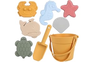 Foreverup Beach Sand Toys for Kids, 8 PCS Soft Silicone Sand Toys Set, Sand Pit Toys with Bucket and Spade Beach Set Kids, Animal Sand Moulds, Outdoor Water and Sand Toys for Kids Children Toddles