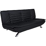AC Design Furniture Jasper Sofá Cama Negro Piel Sintética, con 3 Posiciones Reclinables, Moderno de 3 Plazas sin Reposabrazos