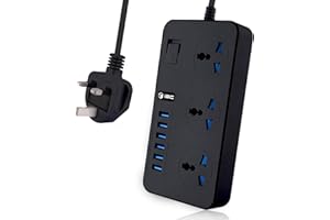 IBLOCKCUBE OFFICIAL Universal/UK Power Strips 3 Way Outlets 6 (3.1A) USB Ports, Surge Protection Socket Switch Portable Charger 5M (16.4FT) UK Plug Wall Adapter Cord, Fuse & Shutter Extension Lead (Black)