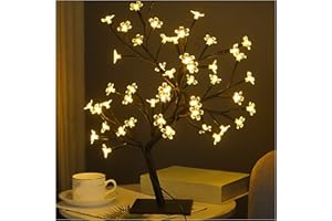 AMONIDA Tabletop Bonsai Tree Lamp, Bonsai Tree Lamp Use Safety for Bedroom (Black 48 Lights Sakura)