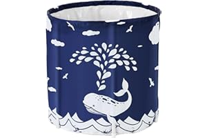 Sinbide Baignoire pliable - Pour adulte - 70 x 65 cm - En plastique - Avec coton isolant - Bleu - Baleine